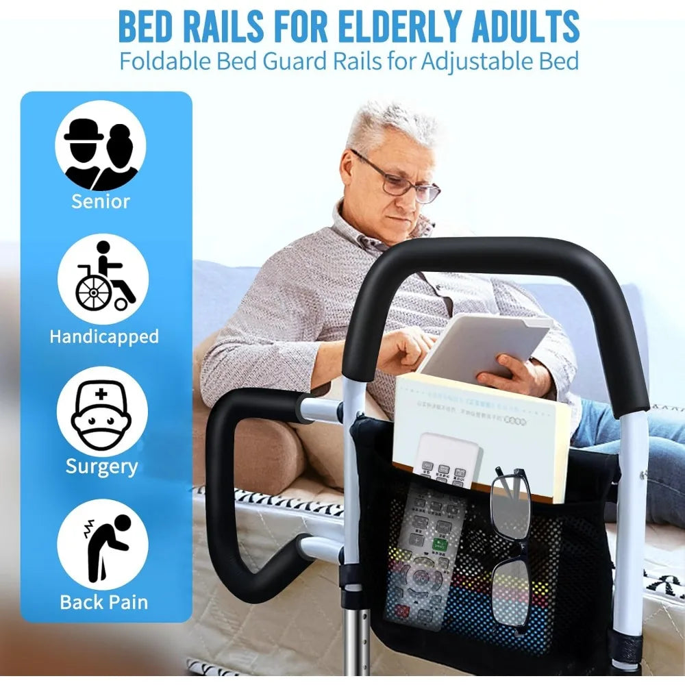 Bed Rails for Seniors with Built-in Bed Alarm & Motion Light, Beds Assist Rails for Elderly Adults Safety, Bed Guard Rails