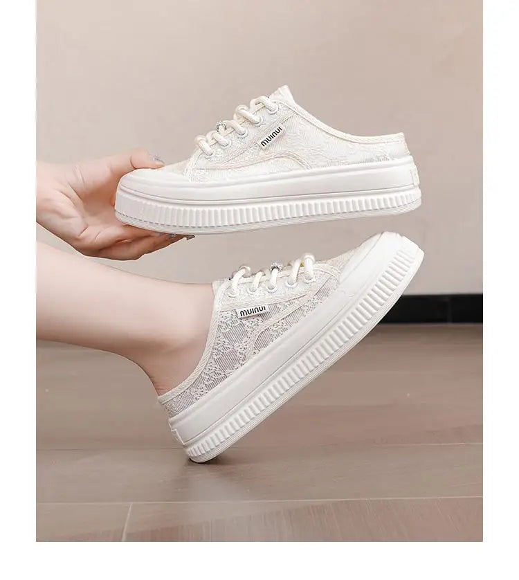 Women Slippers Outdooor Mesh Breathable Lace Up Thick Sole Sandals Wear Resistant Non-slip Fashion Causal Versatile 2024