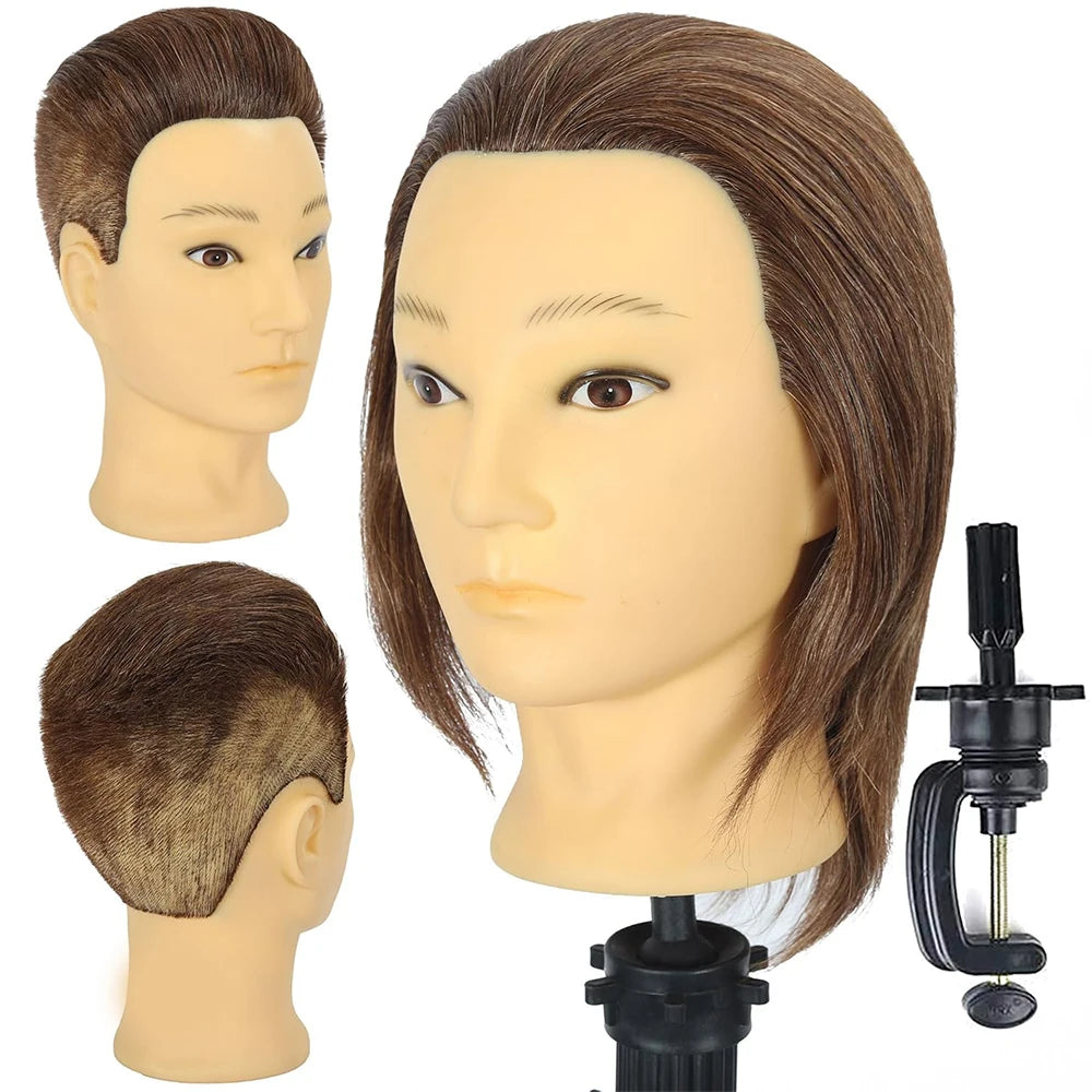 Male Mannequin Head With 100% Real Human Hair Black For Practice Hairdresser Cosmetology Training Doll Head For Hair Styling
