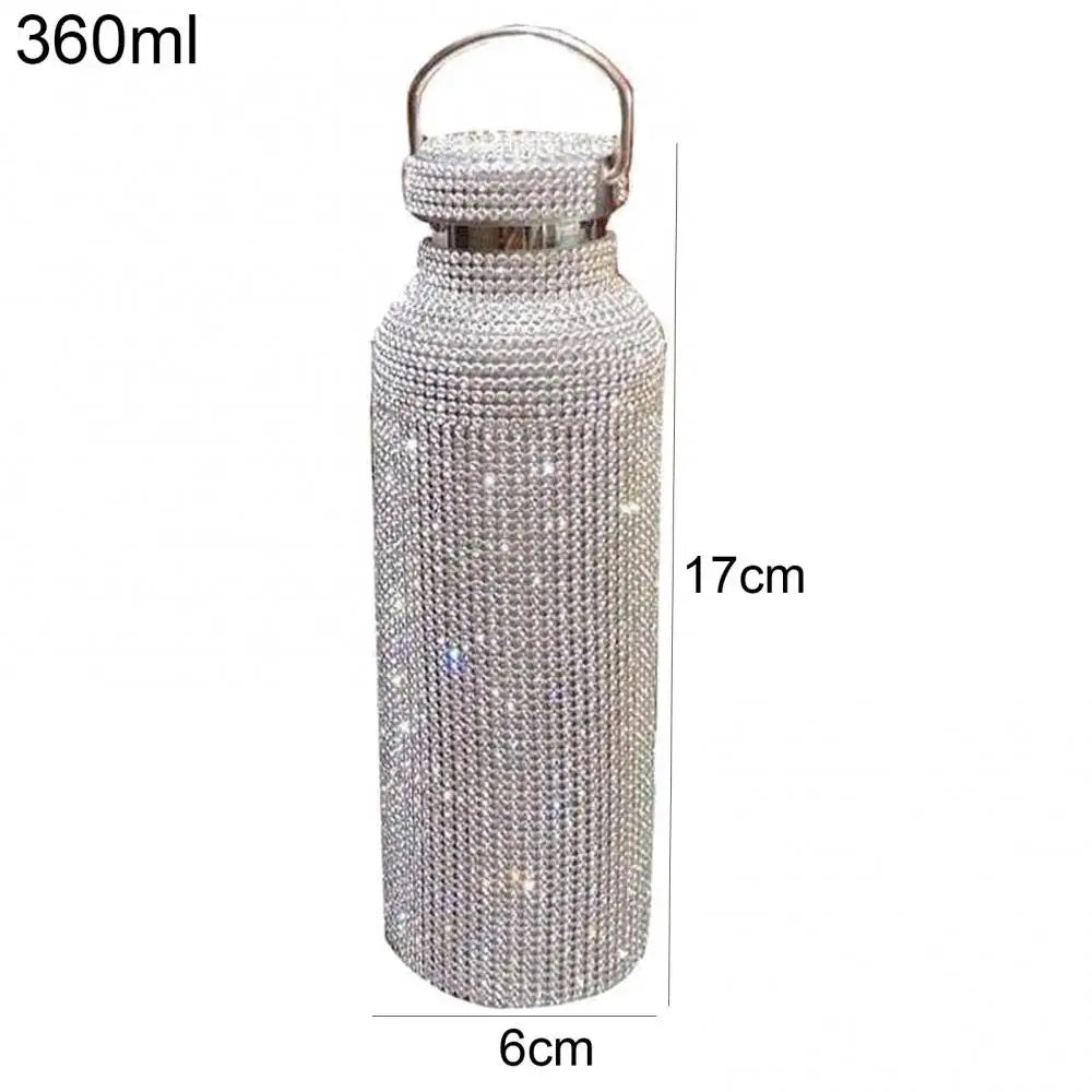 350ml/500ml/750ml Stainless Steel Insulated Vacuum Cup Rhinestone Decor Flask Bottle Drinking Kettle Thermal Mug Outdooor Travel