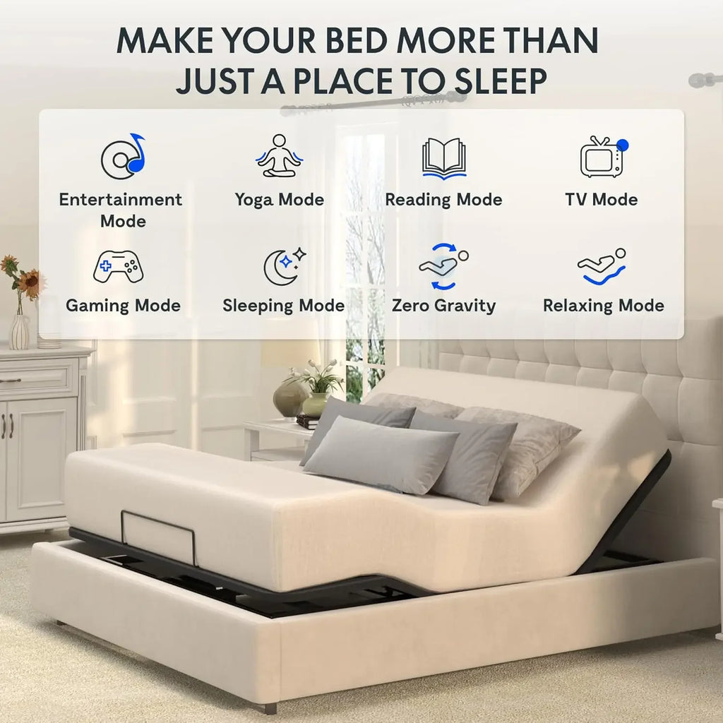 Adjustable Bed Frame Base Queen,One-Person Transport and Assembly,Adjustable Bed Legs,Oxford Fabric Bedspread