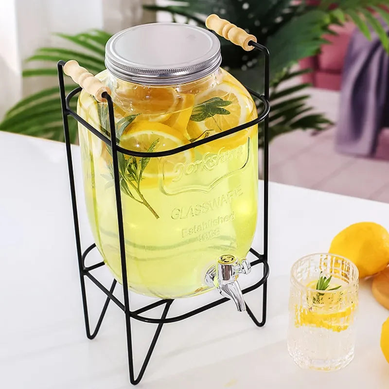 4L Glass Jar Party Juice Dispenser Glass Drink Beverage Dispenser with Tap and Stand