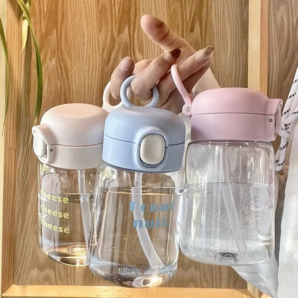 350ML Cute Water Bottles Creative Transparent Straws and Lids Kids Sippy Cup Cartoon Spill Proof Beverage Cups Toddlers Feeding