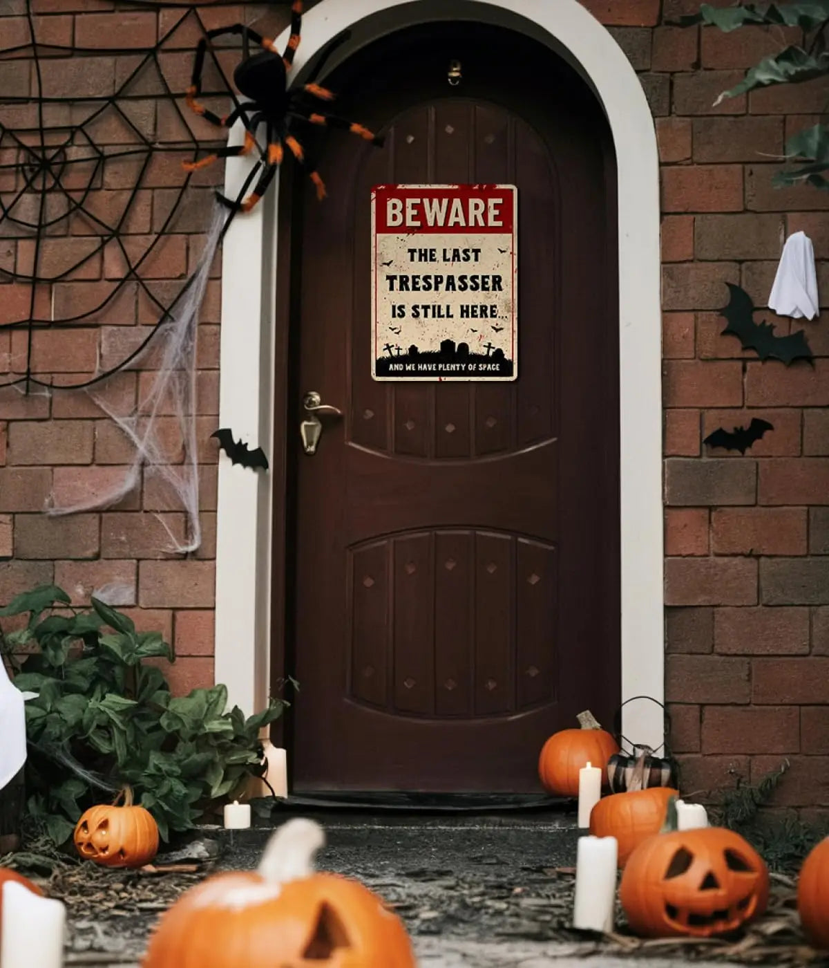 Iron Painting Interesting Art Halloween Decoration Sign No Entry into Outdoor Fences Cemetery