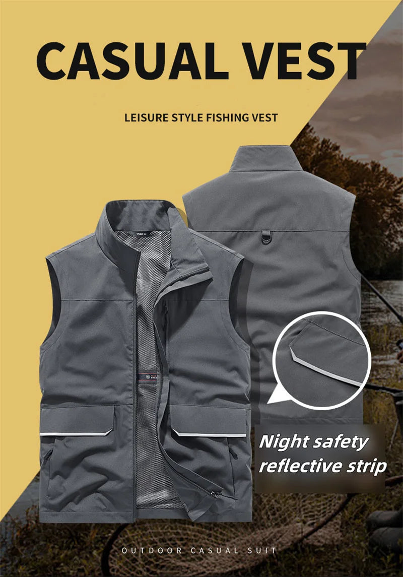 Top Quality Outdoor Professional Reflective Vests Men Summer Multi-pocket Zipper Light Casual Hiking Fishing Cycling Safety Vest