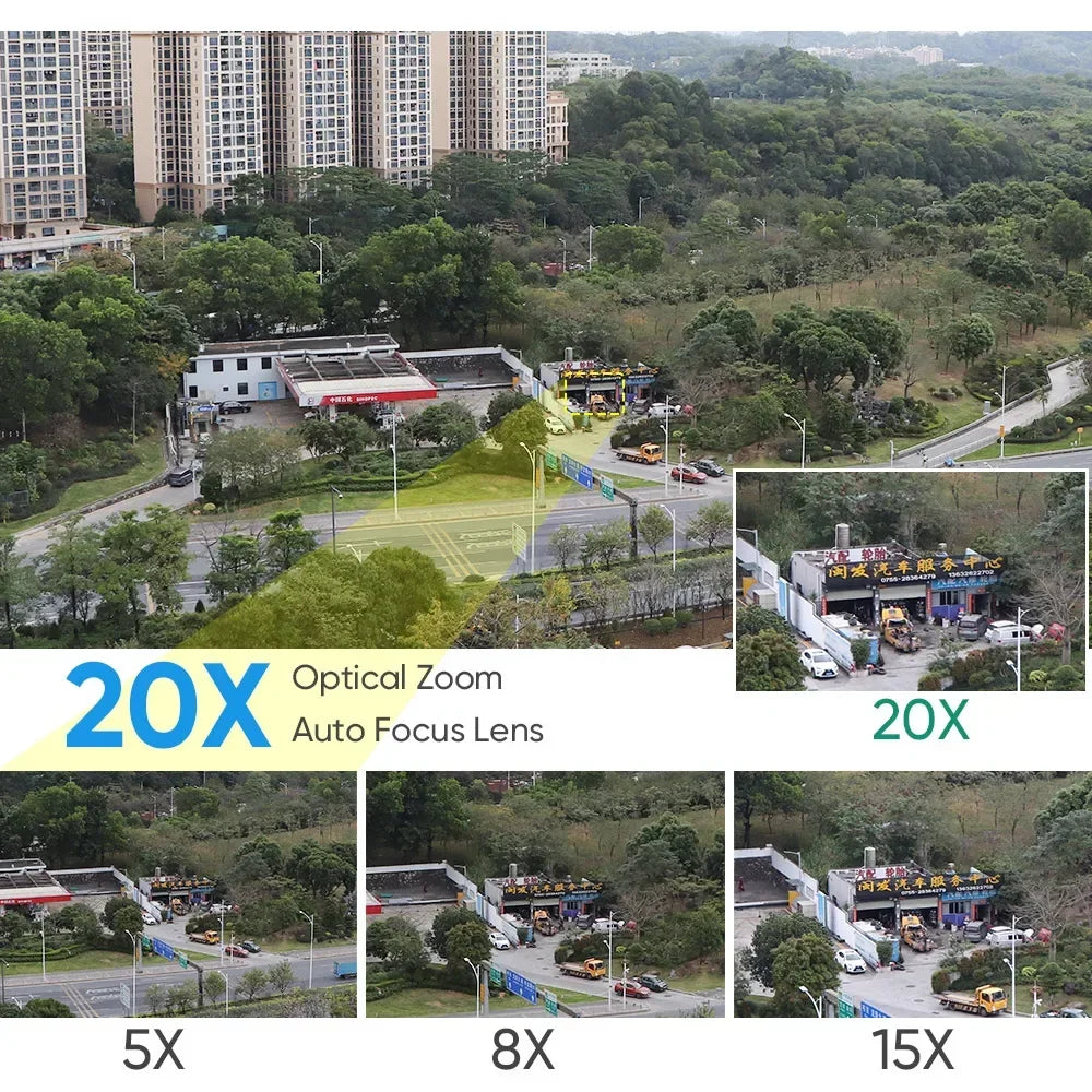 LS VISION Ultra 8K WiFi IP Camera 20X Optical Zoom Outdoor Wireless 4K Four Lens Dual Screens PTZ Cam Auto Tracking CCTV Camera