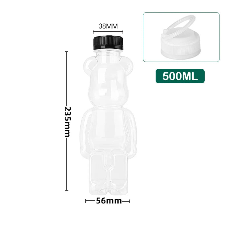 500ML Kawaii Bear Water Bottle For Milk Tea Coffee Juice Portable Drinking Cup Home Transparent Juicing Beverage Drink Bottles