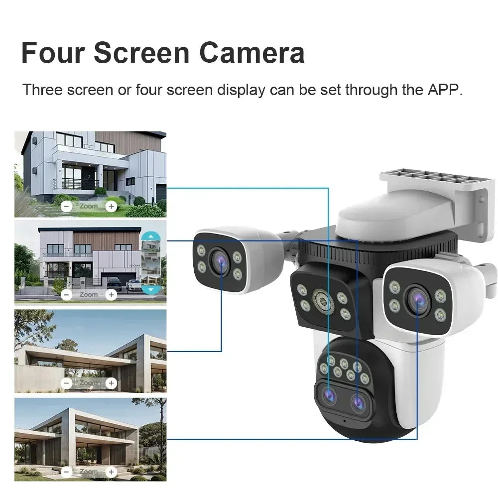 Outdoor Optical 10X Zoom 20MP WiFi Camera 10K Four Lens Four Screens PTZ Human Two Way Audio Auto Tracking Security Camera CCTV