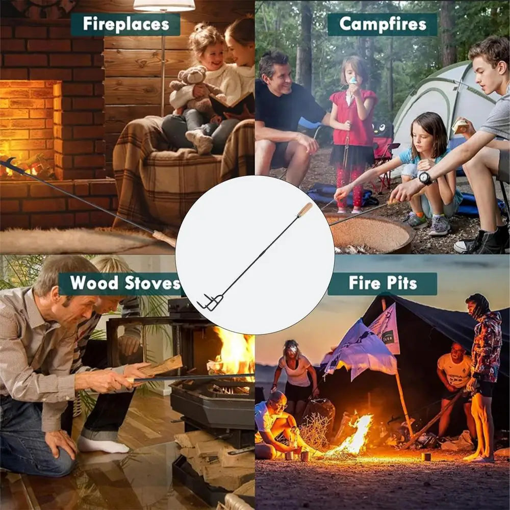 Fire Poker For Fire Pit Outdoor Camping Fire Poker 33 Inch Fireplace Poker With Wood Handle Long Campfire Poker Fire Pit Tools