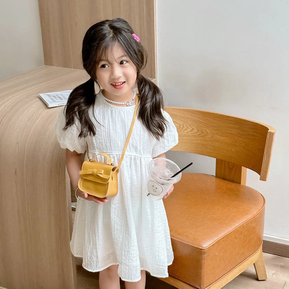 Casual PU Leather Bow Shoulder Bag Handbag Solid Color Bow Crossbody Bag Coin Purse Wallet Children Small Bag Streetwear