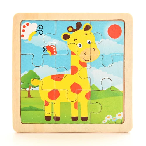 Baby Wooden Montessori Puzzle Child Game Wooden Puzzle 3D Cartoon Animal Puzzle Babies Toys Puzzles For Kids 1 2 3 Year Old