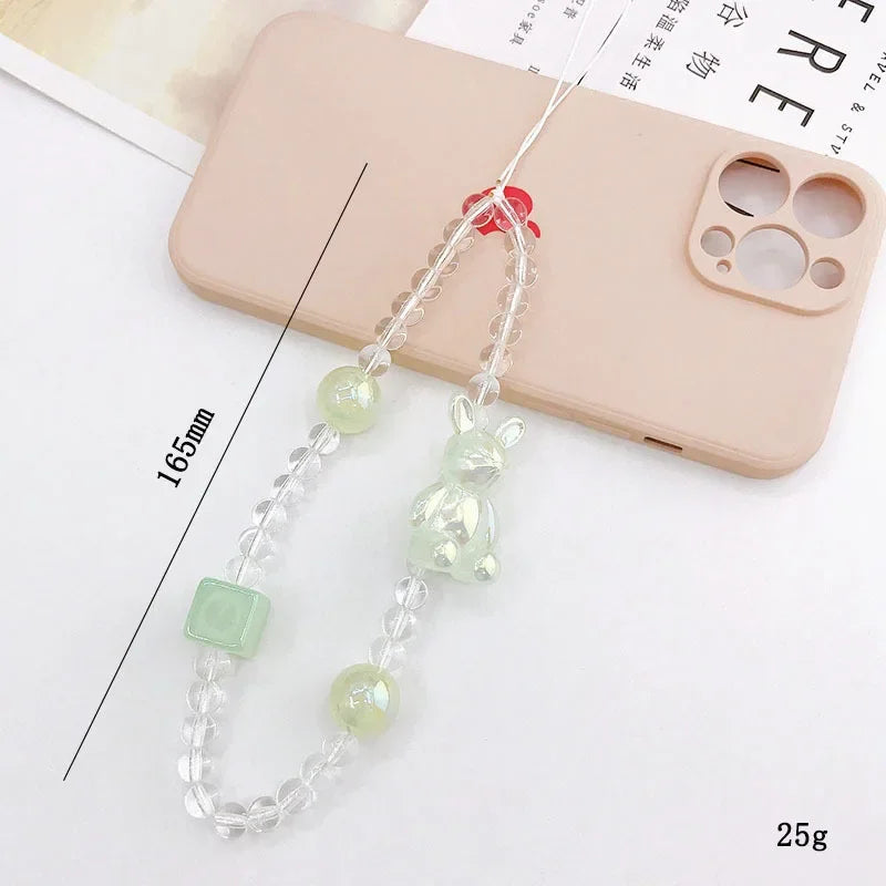 2024 Acrylic Flower Cat Head Beads Charm Phone Chain Lanyard Jewelry for Women Phone Case Strap Butterfly LOVE Letter Accessory