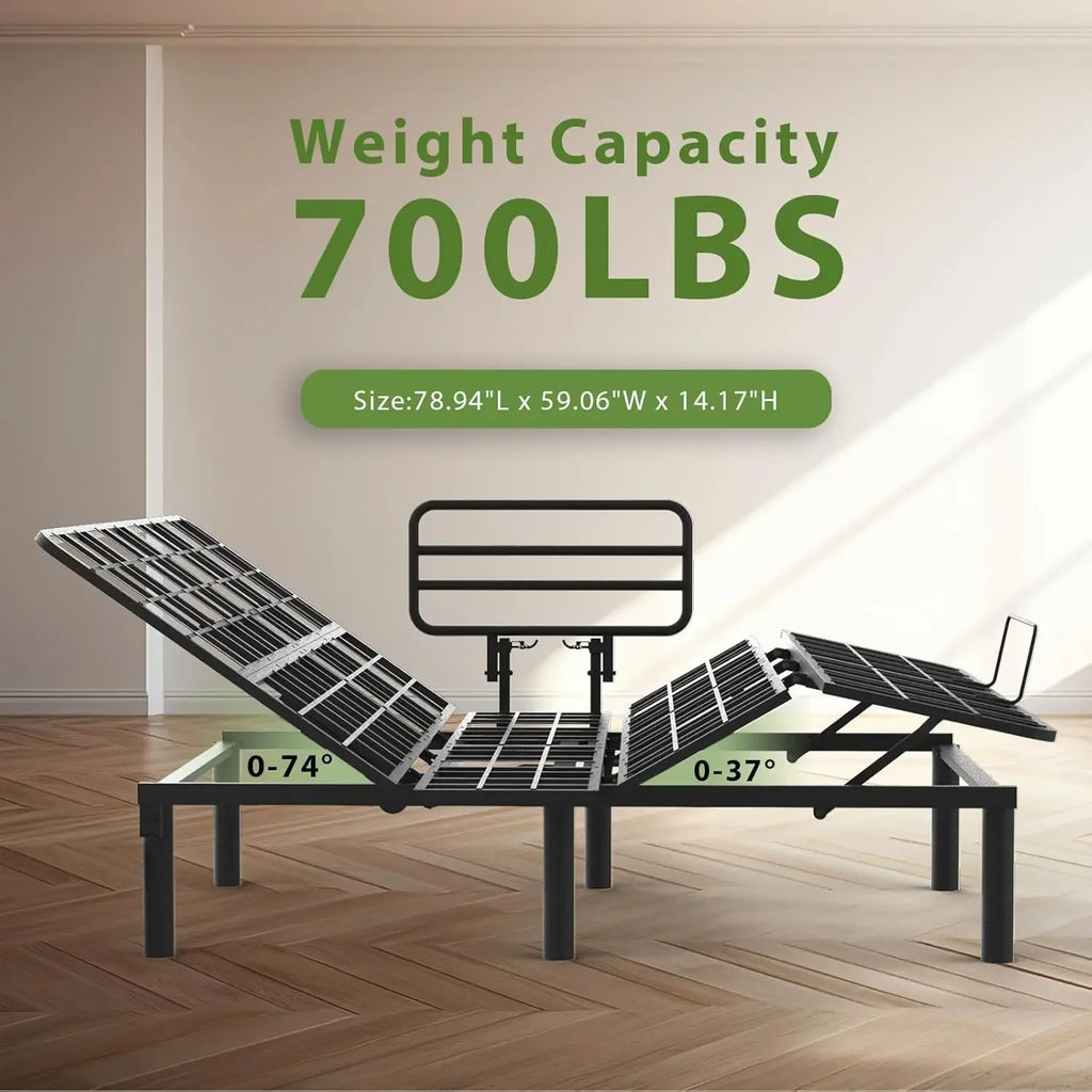 Adjustable Bed Base with one Bed Assist Rail for Seniors, Premium Quiet Motor, Anti-Snore, Zero Gravity, Memory Pre-Sets, Wirele