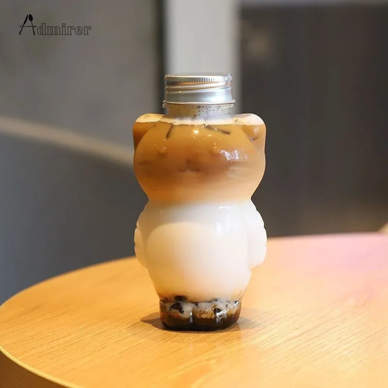 Kawaii Cat Water Bottles for Milk Tea Coffee Juice Portable Drinking Cup Home Transparent Juicing Beverage Drink Bottle Supplies