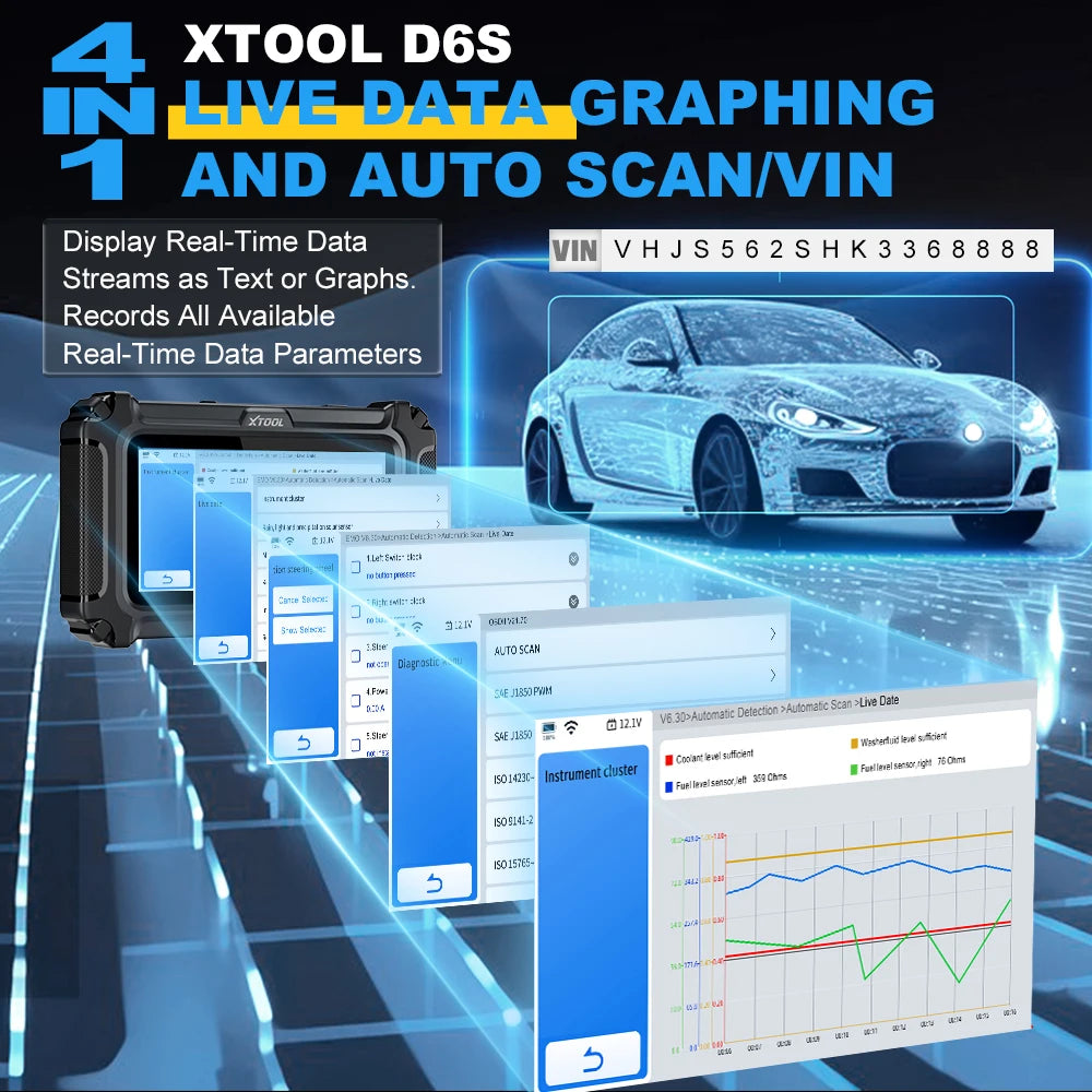 XTOOL D6 D6S Car Diagnostic Tools All System Automotive Scanner For All Car 30+ Services Lifetime Free Update Built-in CANFD FCA