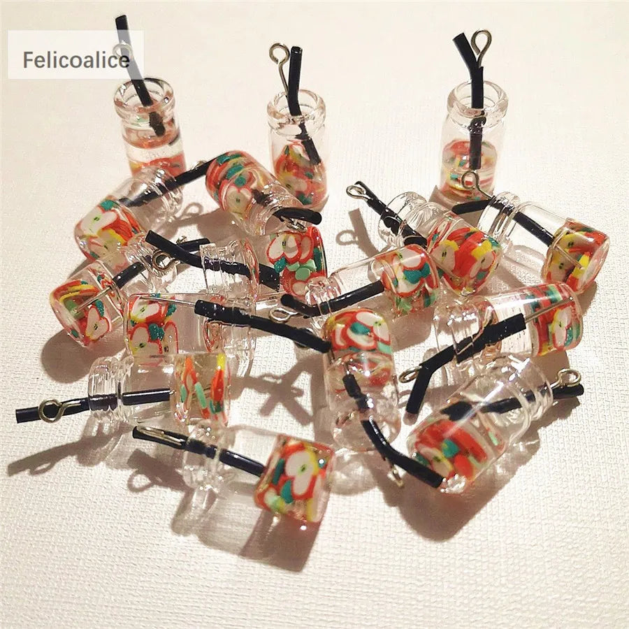 8pcs Dollhouse Miniature Food Mini Resin Fruit Bottle Simulation Drinks Model Toys Fruit Drink Play Dollhouse Dolls Accessories