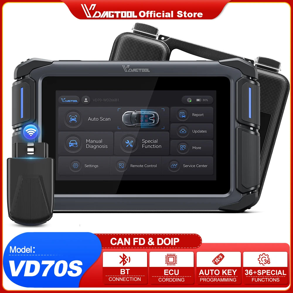 VDIAGTOOL VD70S VD70 BT Bluetooth Automotive Scanner Wireless WIFI Car Diagnostic Scan Tools ECU Coding 36+ Services CANFD DOIP
