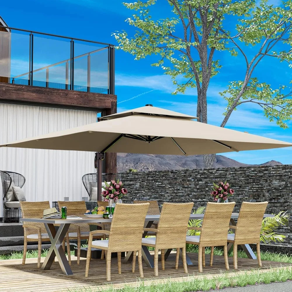 10x13FT Cantilever Outdoor Patio Umbrellas, Double Top Large Rectangle Umbrella,