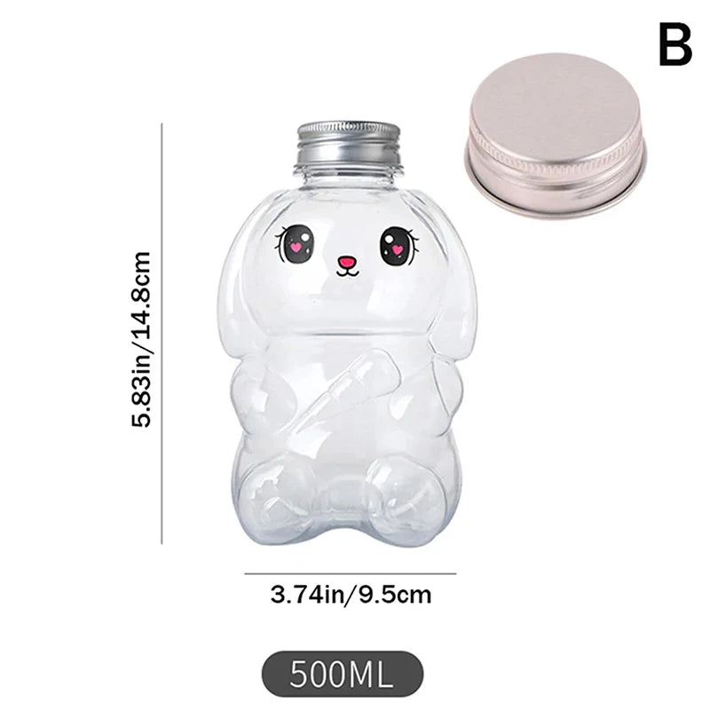 500ML Kawaii Bear Water Bottle For Milk Tea Coffee Juice Portable Drinking Cup Home Transparent Juicing Beverage Drink Bottles