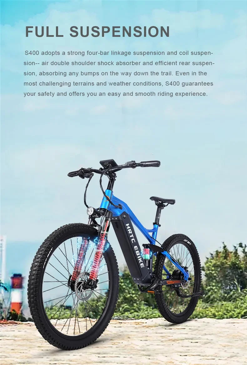 New 26-inch mountain electric bike soft tail bike 1000W48V17AH hydraulic brakes rear-wheel drive hidden lithium battery 50km/h
