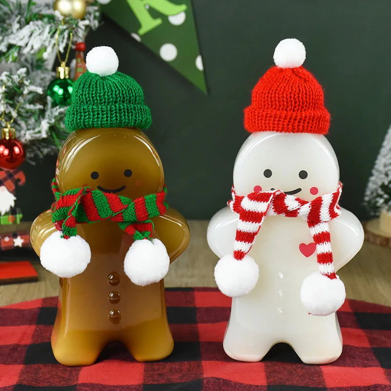 1Pc Christmas Gingerbread Man Portable Shaker Drink Bottle Milk Tea Beverage Thickened Transparent Bottle New Year Gifts