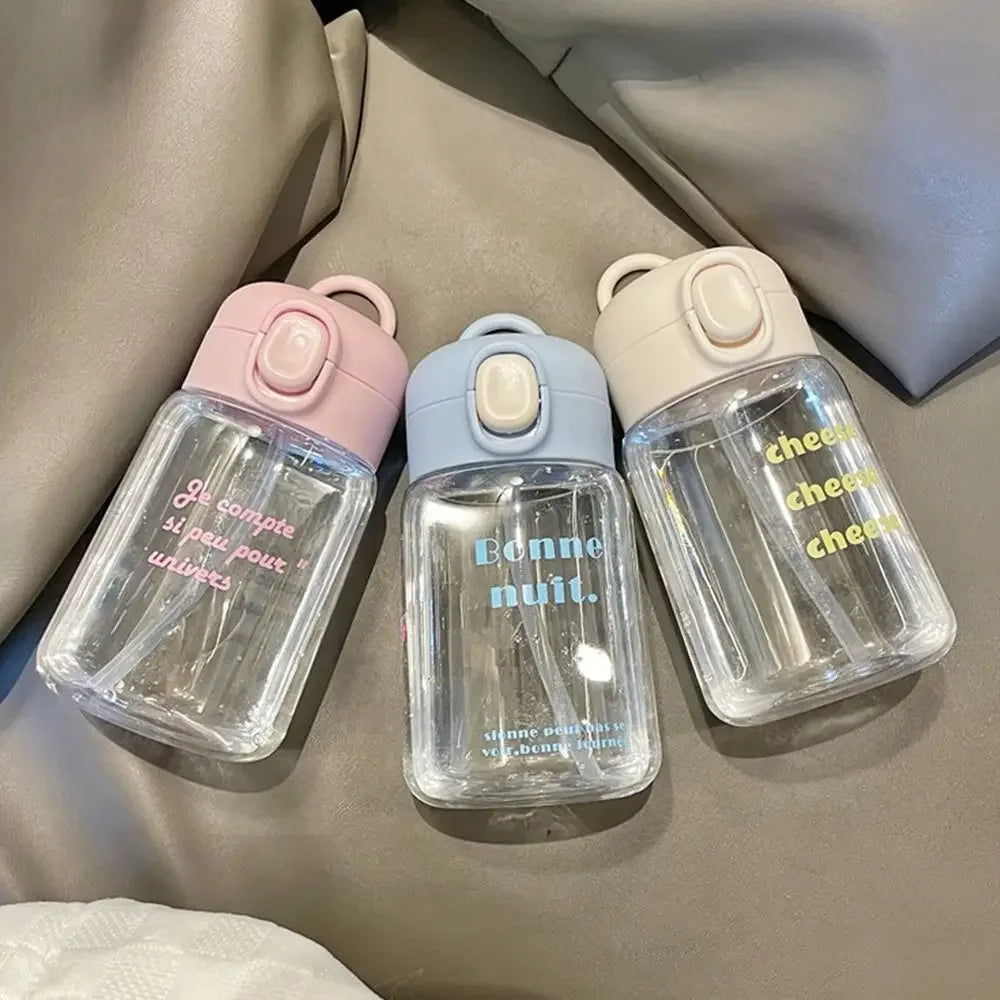 350ML Cute Water Bottles Creative Transparent Straws and Lids Kids Sippy Cup Cartoon Spill Proof Beverage Cups Toddlers Feeding