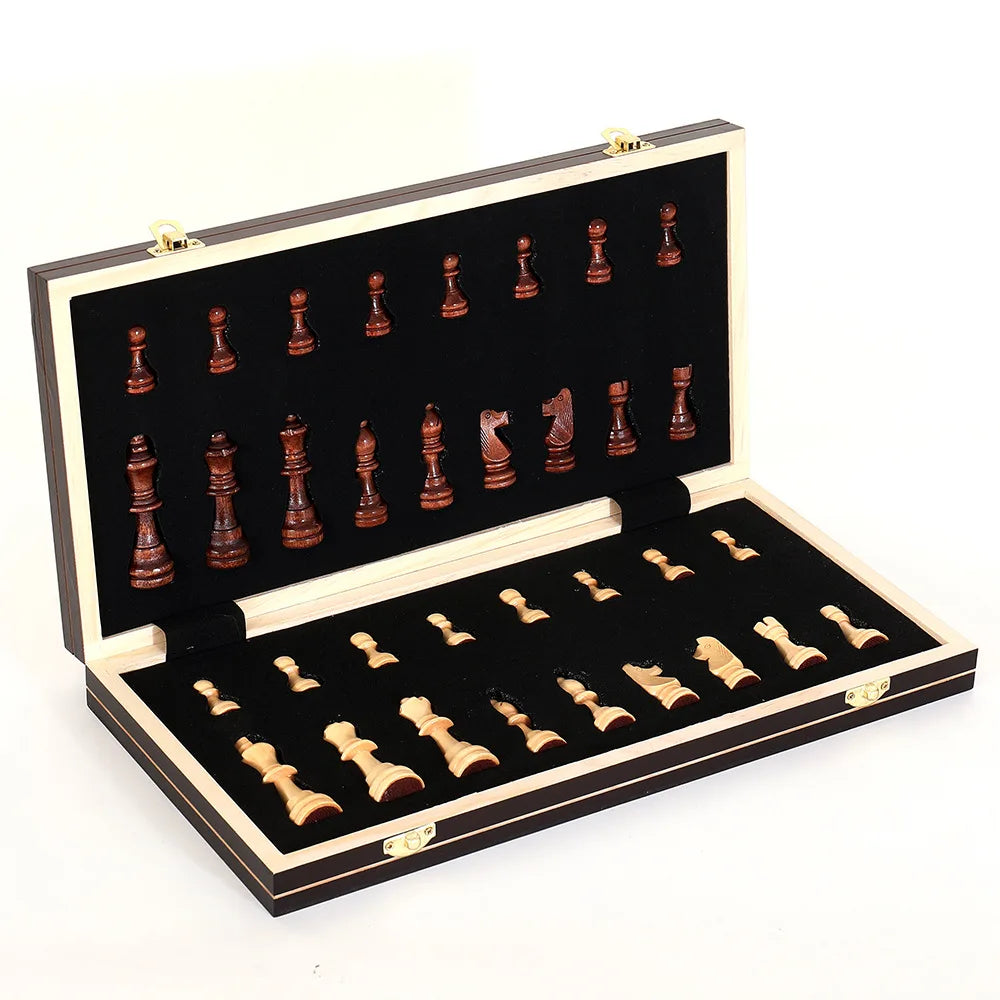 Magnetic Chess, Checkers and Backgammon Set, Extra Queens, Wooden Portable and Foldable Board Game for Adult, Travel Game Set