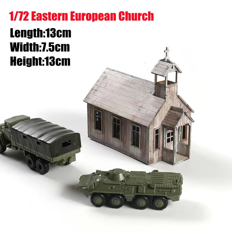 1/72 Miniature Simulation Church/Gas Station Building Model Wooden Architecture Materials Diy Handmade Toy Gift For Child 1Pcs