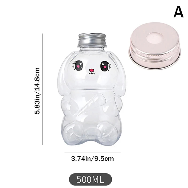 500ML Kawaii Bear Water Bottle For Milk Tea Coffee Juice Portable Drinking Cup Home Transparent Juicing Beverage Drink Bottles