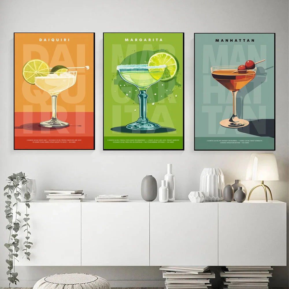 Simple Bar A Variety of Mixed-up Alcoholic Beverages Poster Canvas Printing for Home Room Wall Decoration Frameless Painting