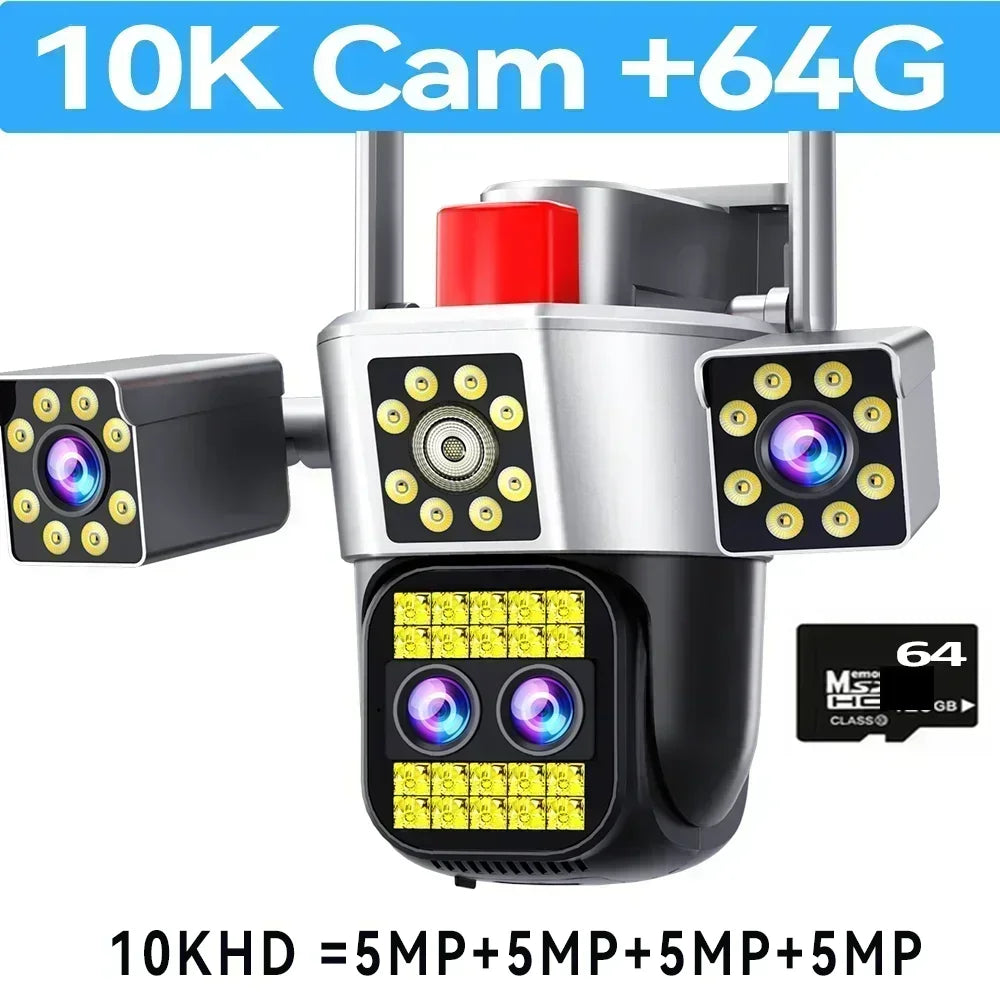Outdoor Four Screen 10K WiFi Camera Four Lens 10X Optics Zoom 20MP Video Surveillance Auto Tracking Home Security Camera CCTV