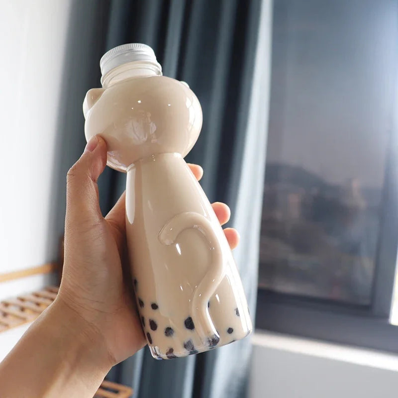 Cat Kawaii Water Bottles for Milk Tea Coffee Juice Portable Drinking Cup Home Transparent Juicing Beverage Drink Bottle BPA Free