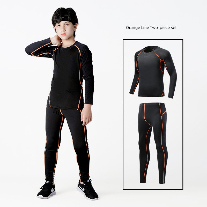 Kids Basketball Bodysuit Training Wear Boys Football Sports Quick Drying Clothes Suit Fall and Winter Running Base Clothing Fleece-lined