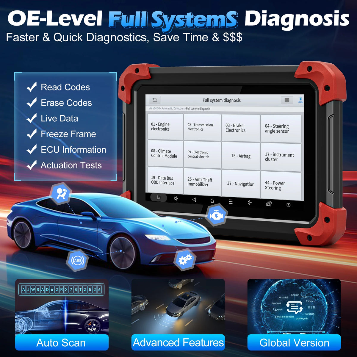 XTOOL D7 V2.0 All System Car Diagnostic Tool FCA Auto Auth ECU Coding 38+ Service Active Test OBD2 Scanner CAN FD DOIP