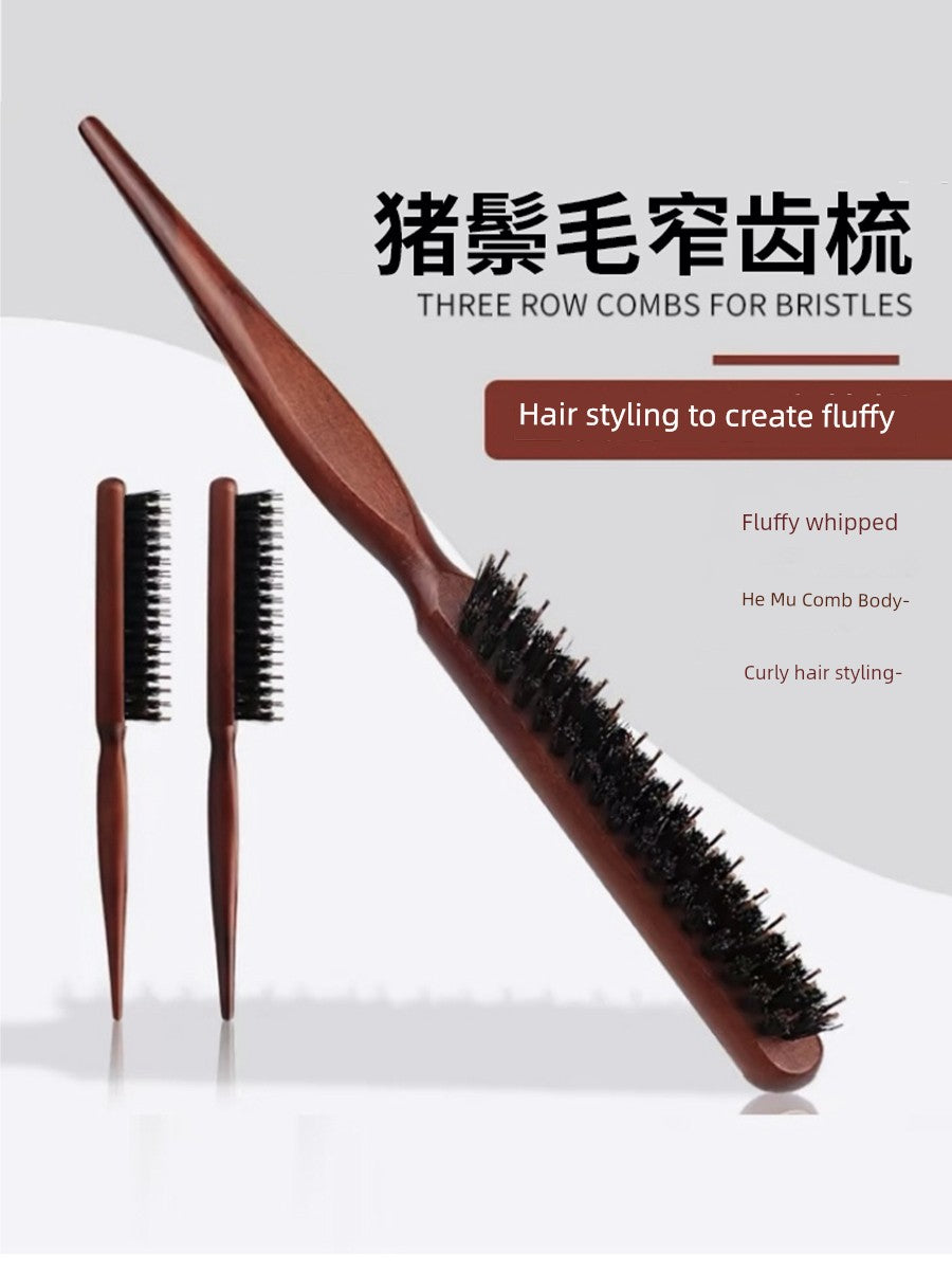 Bristle Three Rows Long Handle Makeup Pointed Tail Hair Setting Comb