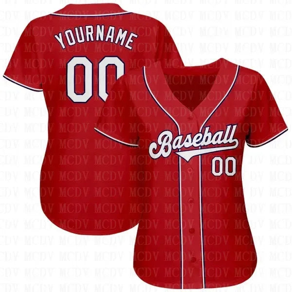 Custom Red White-Black Authentic Baseball Jersey  Personlized Football Short Sleeves Athletic Tee Shirts Unisex Top