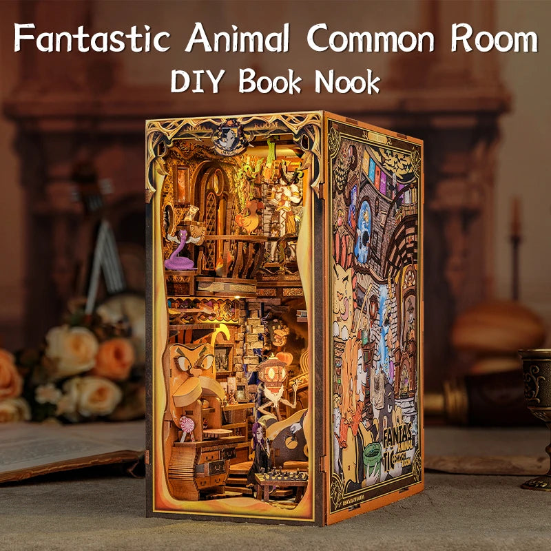 CUTEBEE Bookstore Book Nook with Light DIY Miniature Wooden Dollhouse for Decor Gift Bookshelf Insert Kit 3D Puzzle