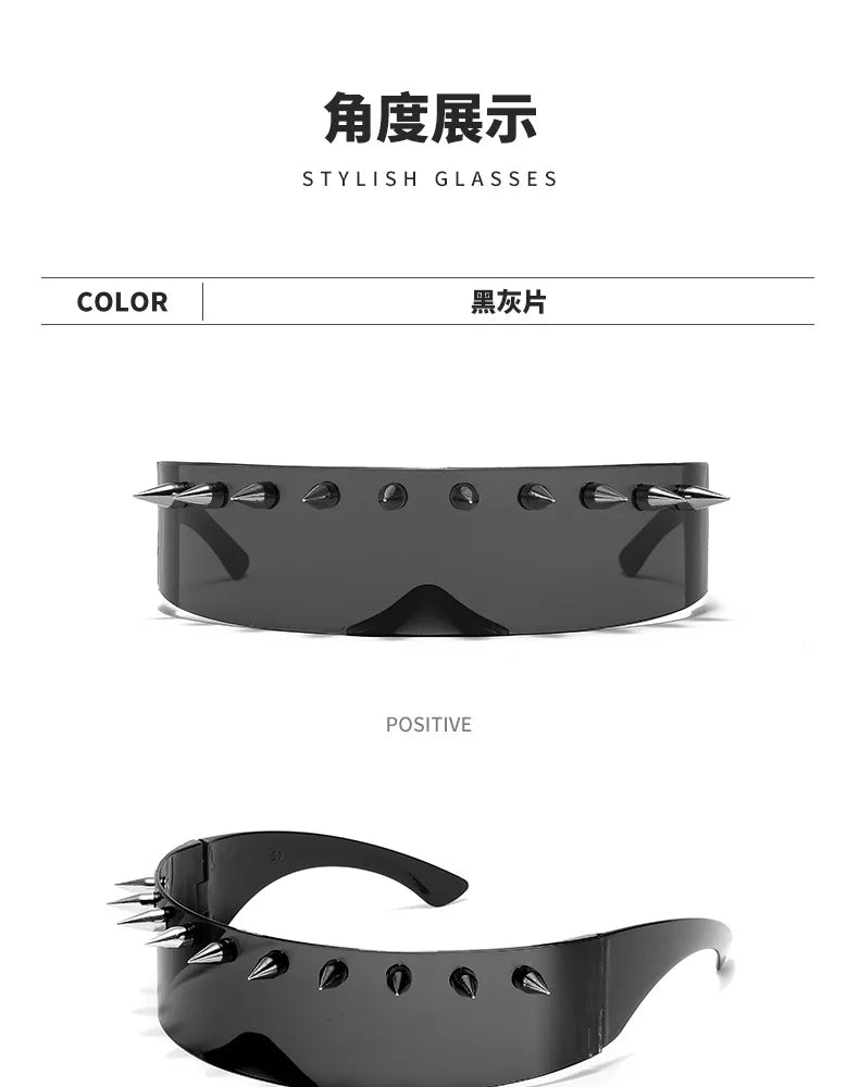 Novelty Punk Glasses Cyberpunk Rock Large Shield Spike Fashion Weird Club Sunglasses Funny Party Glasses