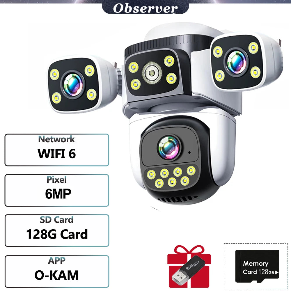 4K 10x Optical Zoom WIFI Camera 8MP Outdoor Four Lens Four Screens PTZ Camera AI Auto Tracking Video Surveillance Support WIFI 6