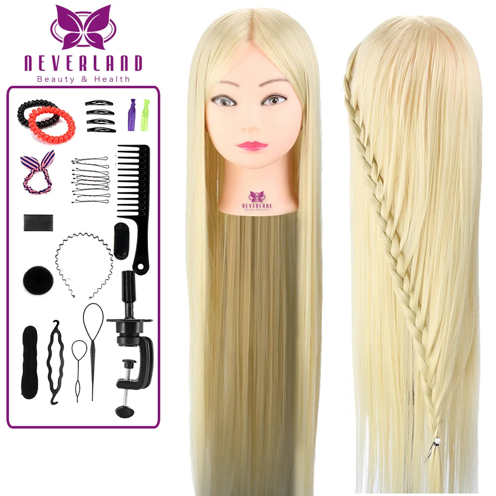 Mannequin Heads With Hair Hairdressing Training Braiding Head Cosmetology Mannequin Head Dikk for Hairdresser 75cm Silver