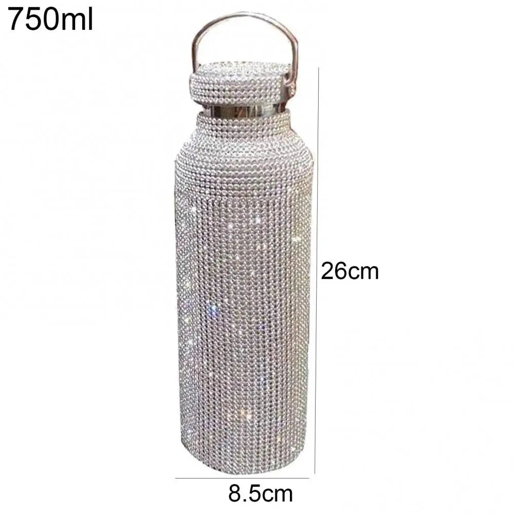 350ml/500ml/750ml Stainless Steel Insulated Vacuum Cup Rhinestone Decor Flask Bottle Drinking Kettle Thermal Mug Outdooor Travel