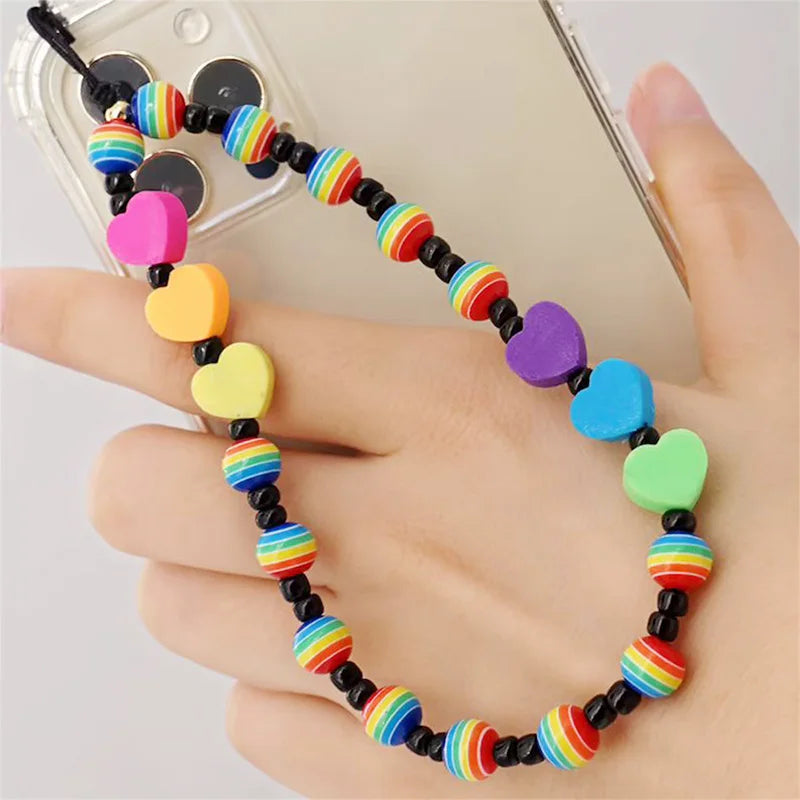 Simple Clay Fruit Charm Phone Chain Jewelry for Women Phone Lanyard Acrylic Resin Evil Eye Star Phone Case Strap DIY Accessories