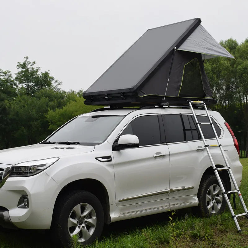 New Arrival Aluminum Triangle Hard Shell Rooftop Tent Outdoor Camping Waterproof SUV Car Roof Top Tent