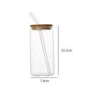 Cola Can with Bamboo Lid, Glass Beverage Juice Cup with Straw