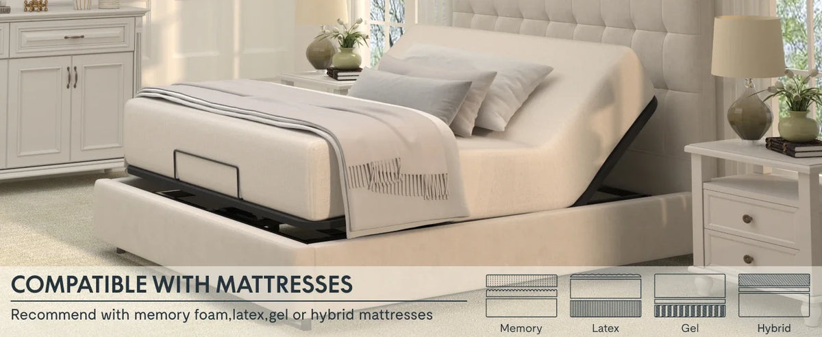 Adjustable Bed Frame Base Queen,One-Person Transport and Assembly,Adjustable Bed Legs,Oxford Fabric Bedspread