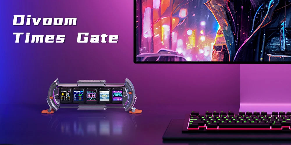 Divoom Times Gate - Cyberpunk Gaming Setup Digital Clock with Smart APP Control, WiFi Connect, RGB LED Display,