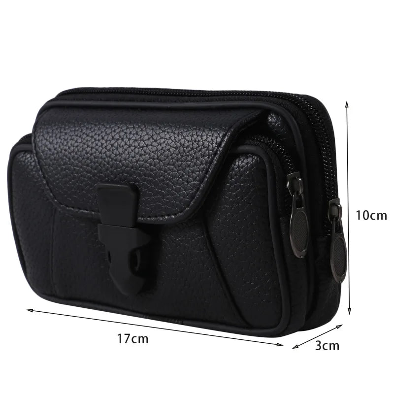 Multifunctional Leather Belt Bag Solid Color Men Business Style Belt Bag Horizontal And Vertical Section Wallet Case Purse