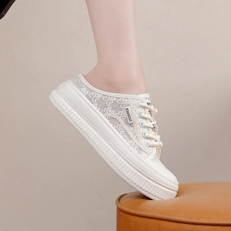 Women Slippers Outdooor Mesh Breathable Lace Up Thick Sole Sandals Wear Resistant Non-slip Fashion Causal Versatile 2024