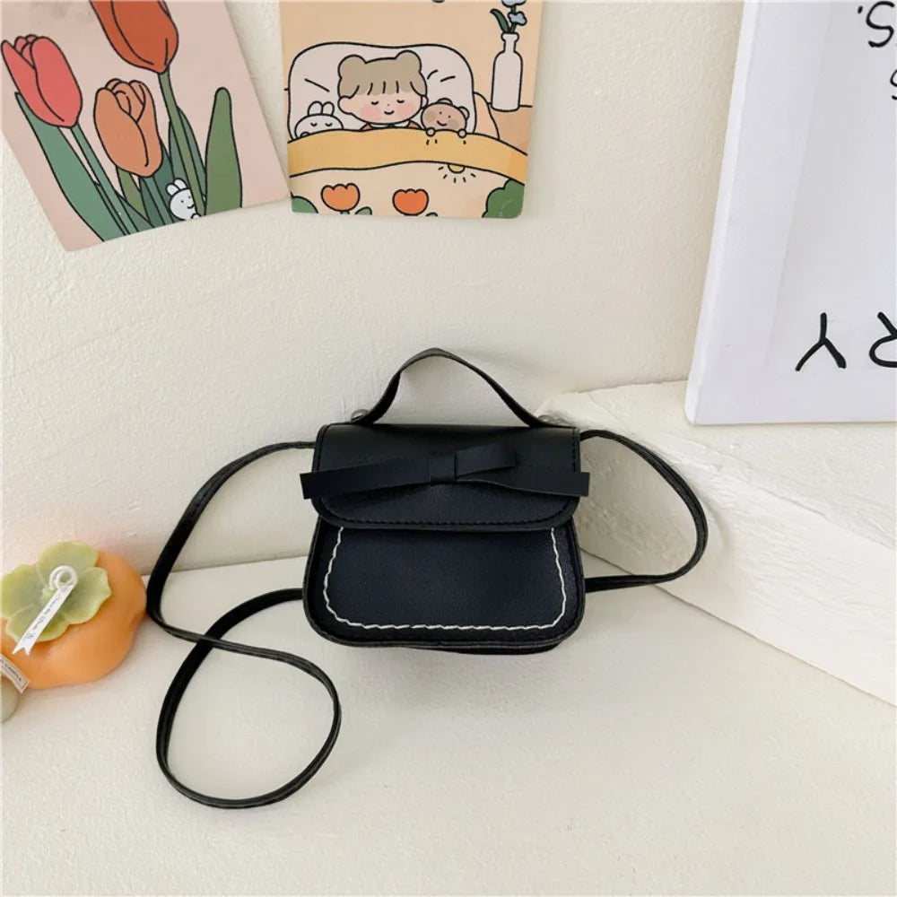 Casual PU Leather Bow Shoulder Bag Handbag Solid Color Bow Crossbody Bag Coin Purse Wallet Children Small Bag Streetwear