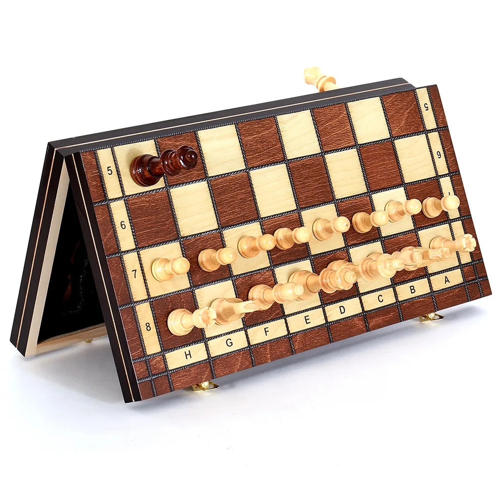 Magnetic Chess, Checkers and Backgammon Set, Extra Queens, Wooden Portable and Foldable Board Game for Adult, Travel Game Set